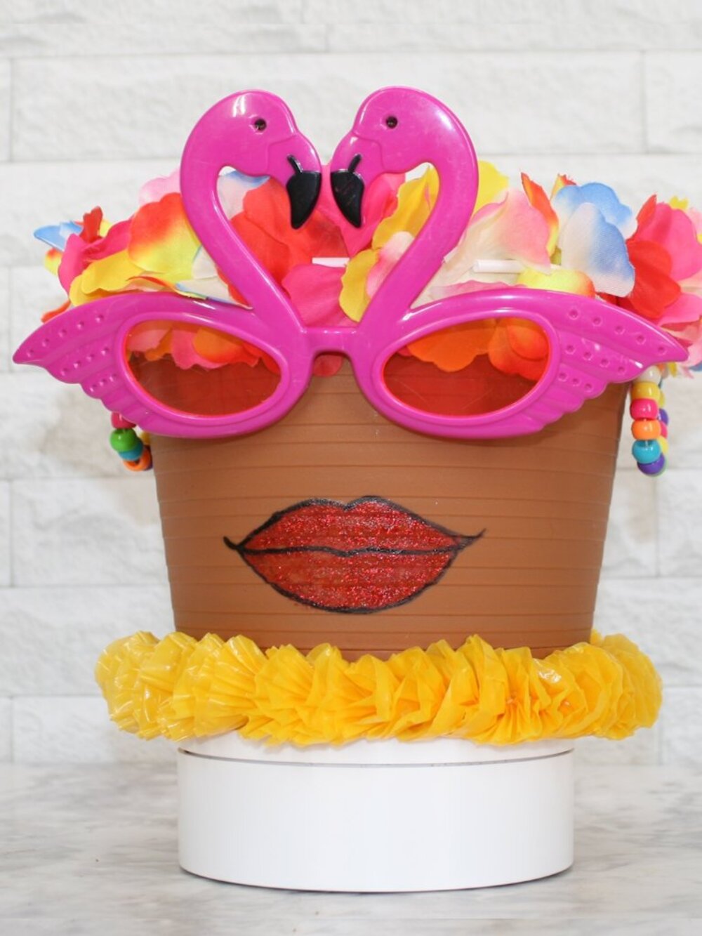 HAND CRAFTED Pot Head Flamingo Planter Upcycled Lady Face Luau Decor